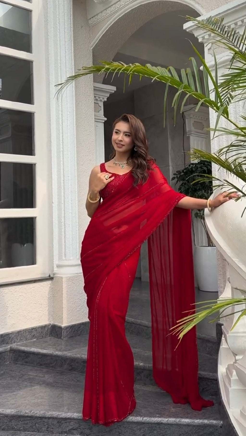 Faux Georgette Sequins & Dori Work Saree | Karwa Chauth | VrindaaLuxe