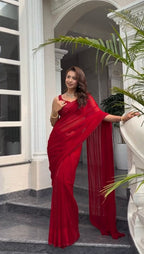 Faux Georgette Sequins & Dori Work Saree | Karwa Chauth | VrindaaLuxe