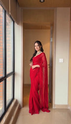 Faux Georgette Sequins & Dori Work Saree | Karwa Chauth | VrindaaLuxe