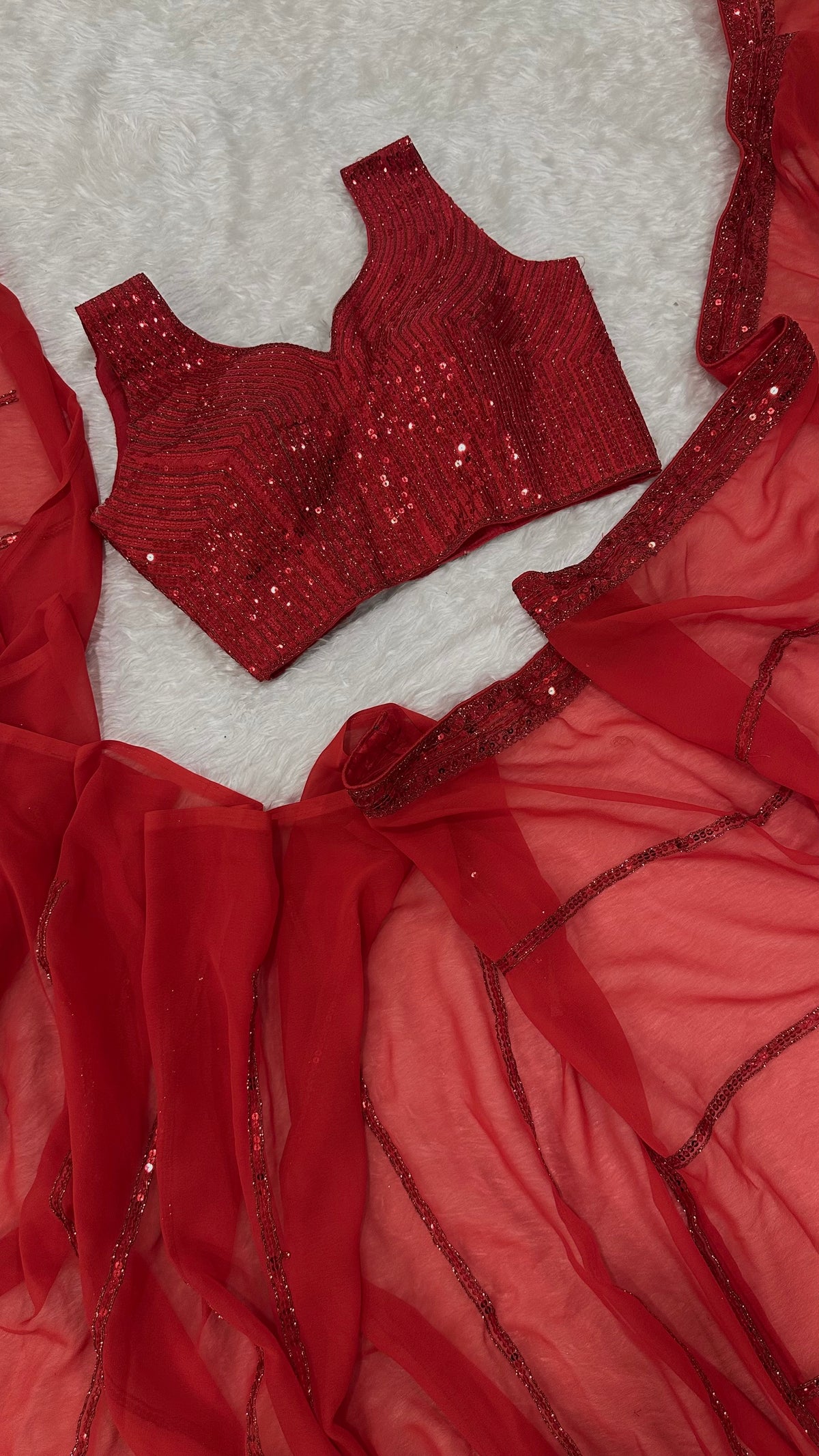 Faux Georgette Sequins & Dori Work Saree | Karwa Chauth | VrindaaLuxe