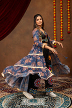 Mirror Work Faux Georgette Shrug Set with Jeans