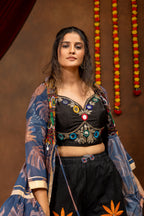 Mirror Work Faux Georgette Shrug Set with Jeans