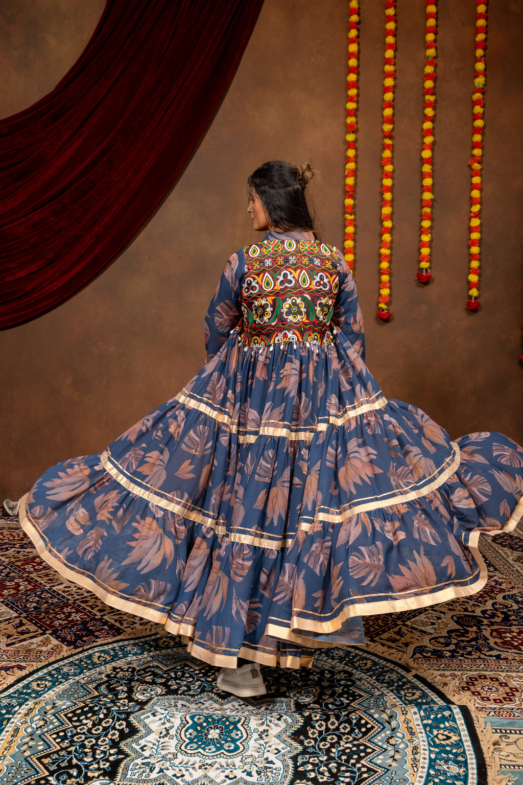 Mirror Work Faux Georgette Shrug Set with Jeans