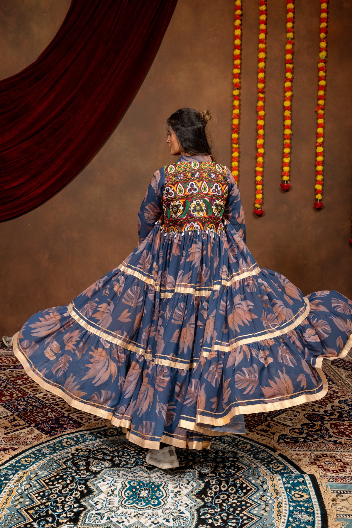 Mirror Work Faux Georgette Shrug Set with Jeans