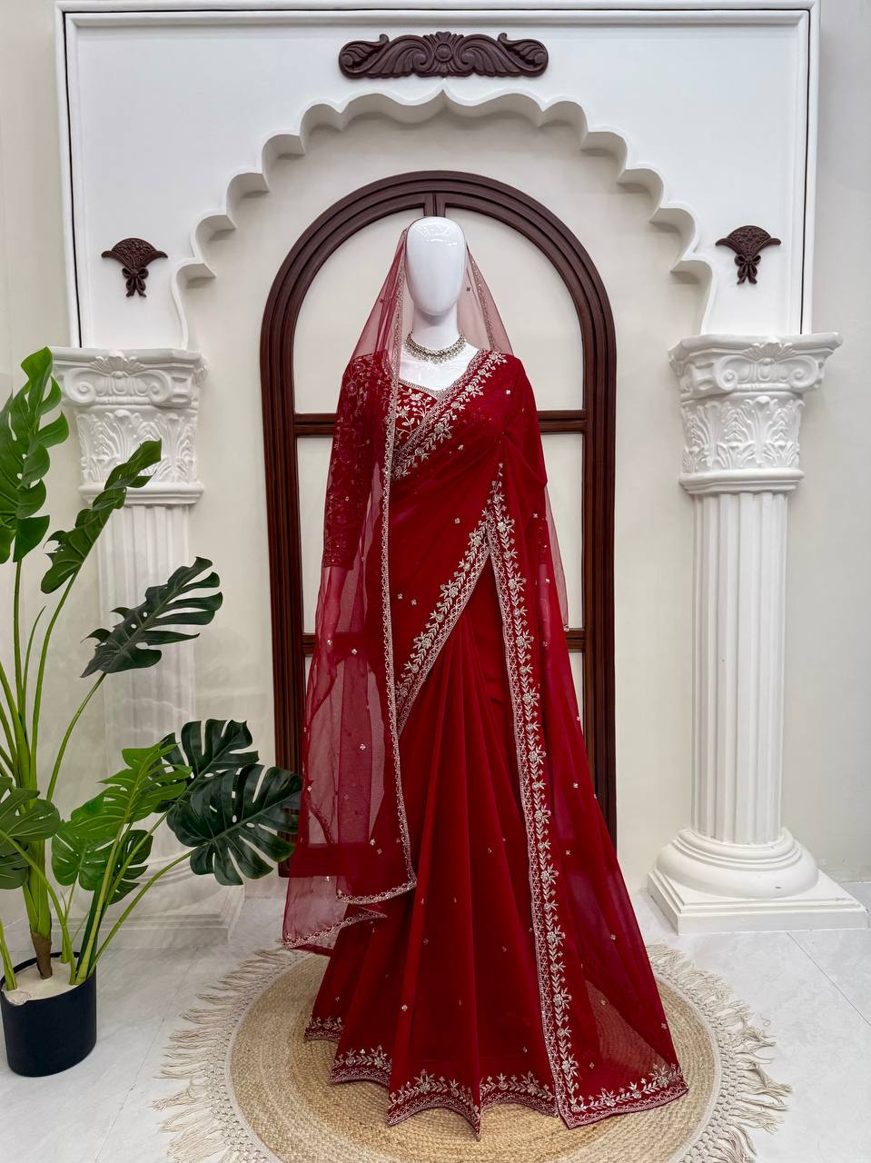 Faux Georgette Thread & Sequin Saree | With Dupatta | VrindaaLuxe