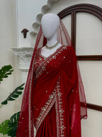 Faux Georgette Thread & Sequin Saree | With Dupatta | VrindaaLuxe