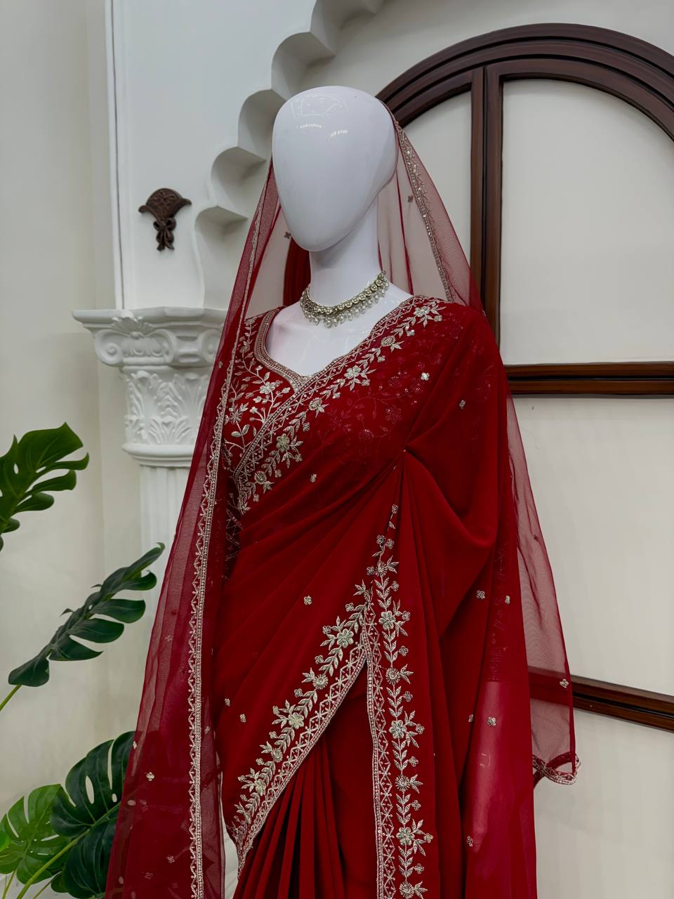 Faux Georgette Thread & Sequin Saree | With Dupatta | VrindaaLuxe