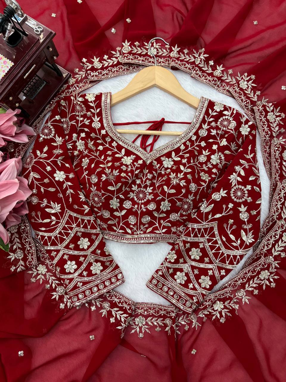 Faux Georgette Thread & Sequin Saree | With Dupatta | VrindaaLuxe