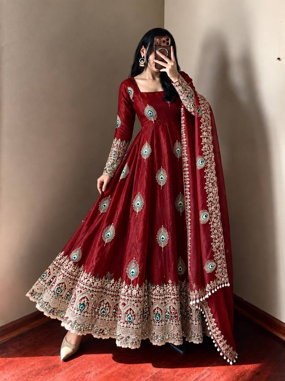 Fendy Silk Gown Set | Sequin Embroidered Dupatta | VrindaaLuxe