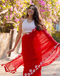 Red Mul Cotton Printed Ready-to-Wear Saree with Pocket & Silk Blouse Piece