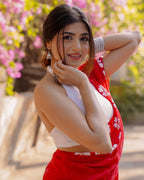 Red Mul Cotton Printed Ready-to-Wear Saree with Pocket & Silk Blouse Piece