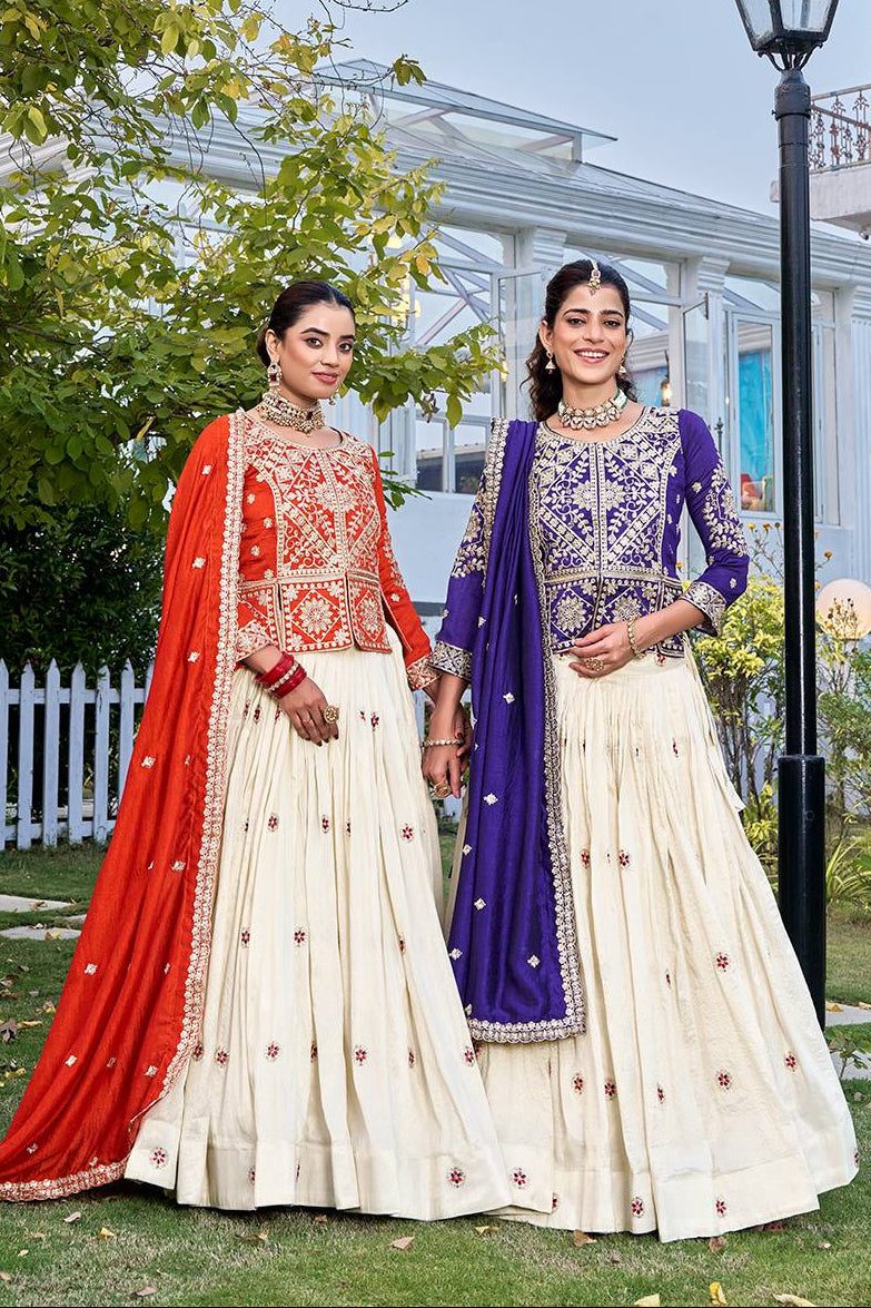 Vichitra & Tissue Silk Embroidered Festival Lehenga Choli with Dupatta