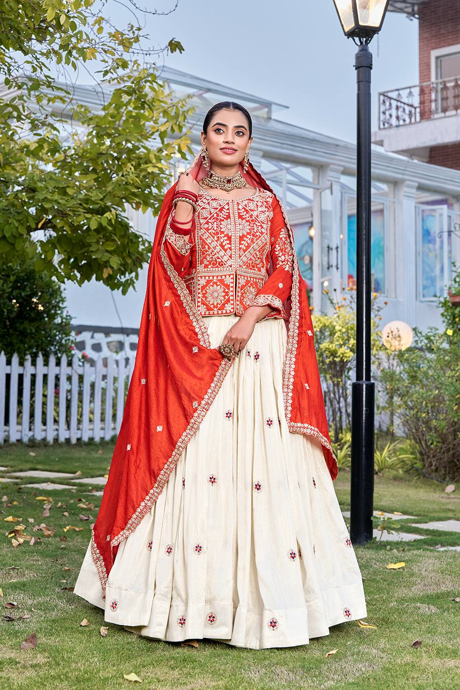 Vichitra & Tissue Silk Embroidered Festival Lehenga Choli with Dupatta
