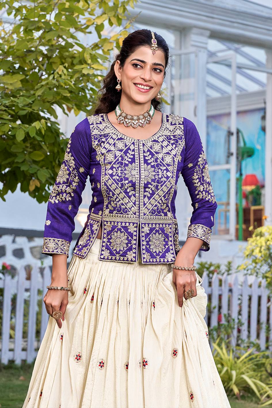 Vichitra & Tissue Silk Embroidered Festival Lehenga Choli with Dupatta