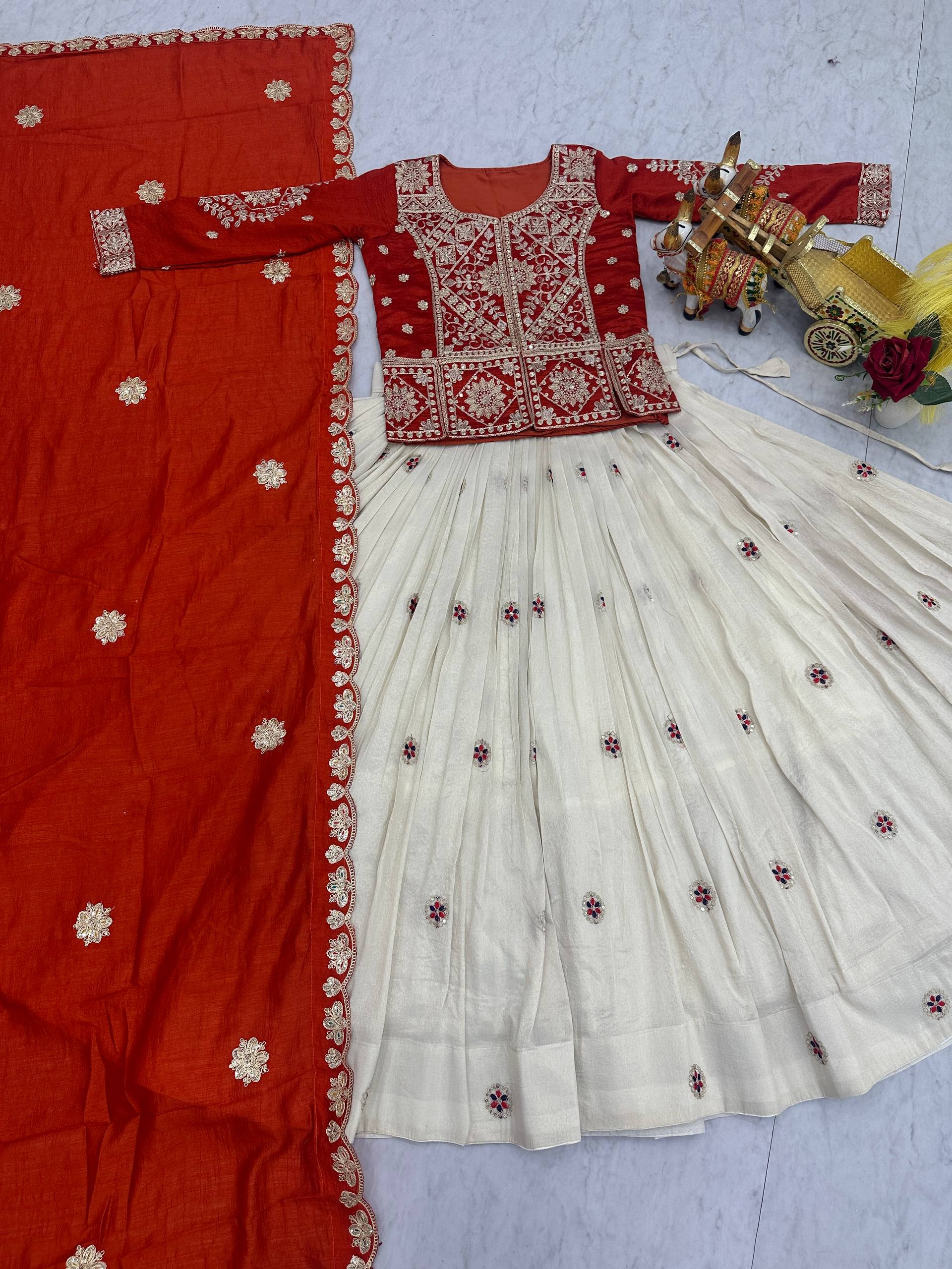 Vichitra & Tissue Silk Embroidered Festival Lehenga Choli with Dupatta