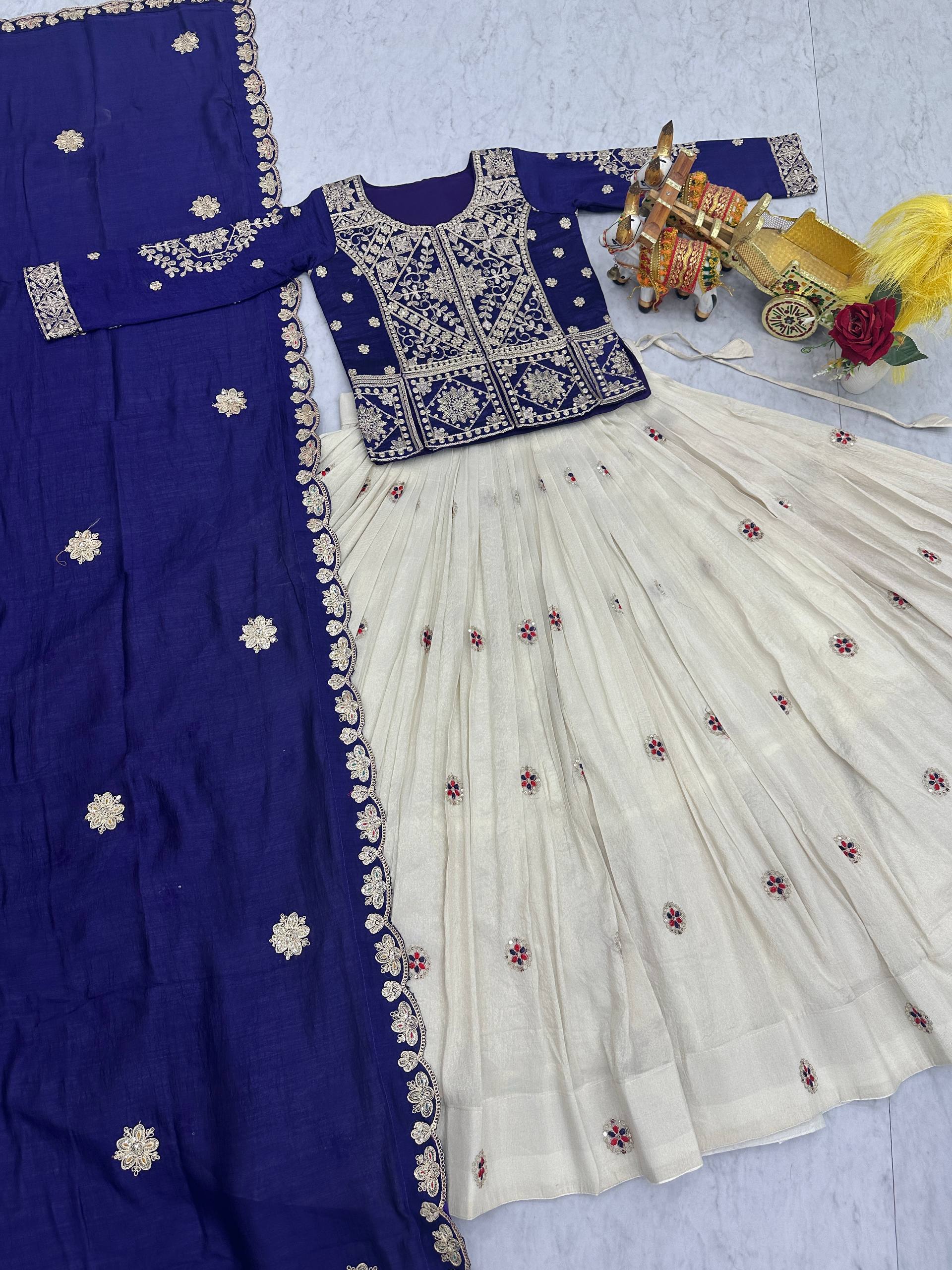 Vichitra & Tissue Silk Embroidered Festival Lehenga Choli with Dupatta