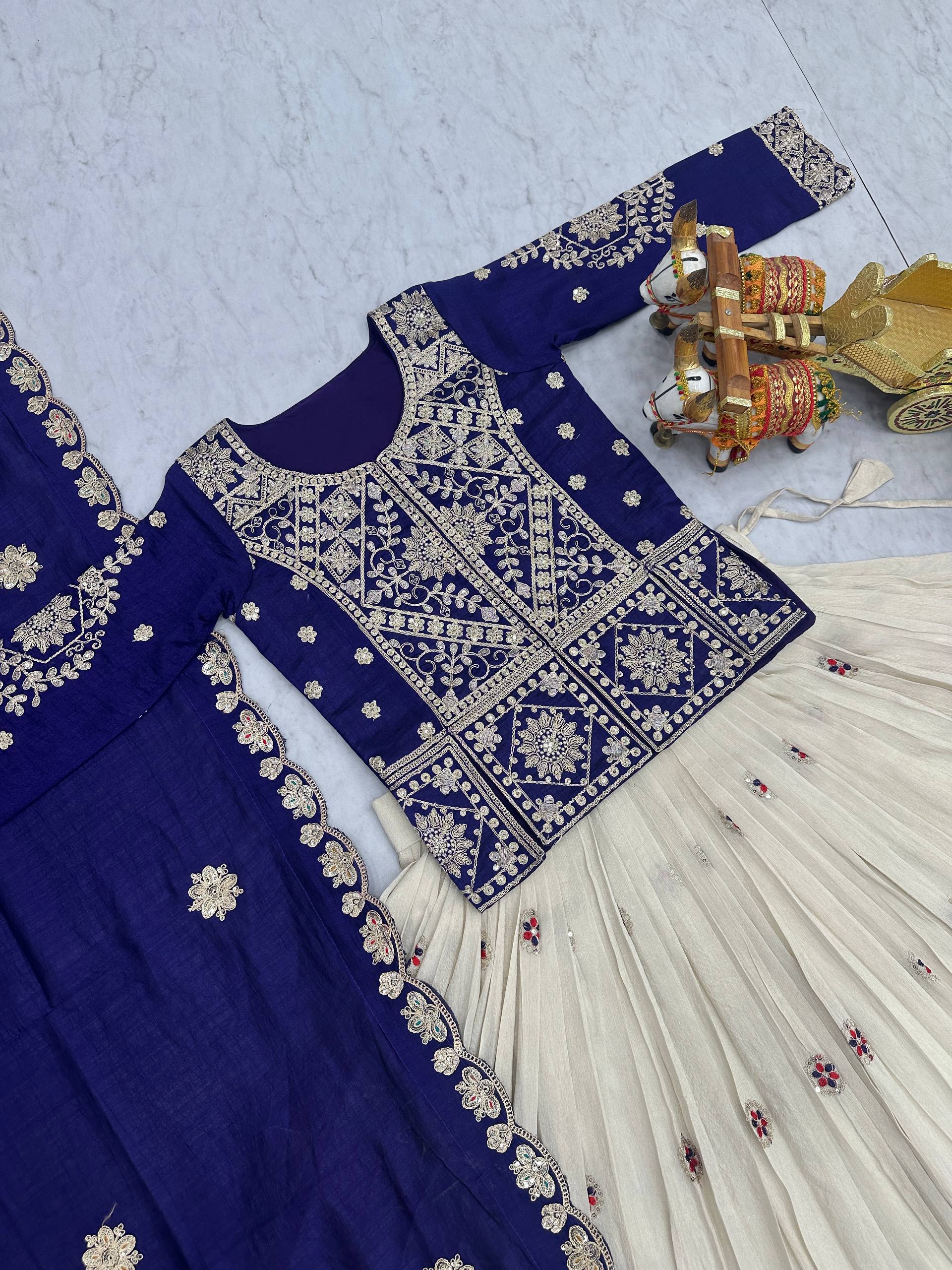 Vichitra & Tissue Silk Embroidered Festival Lehenga Choli with Dupatta