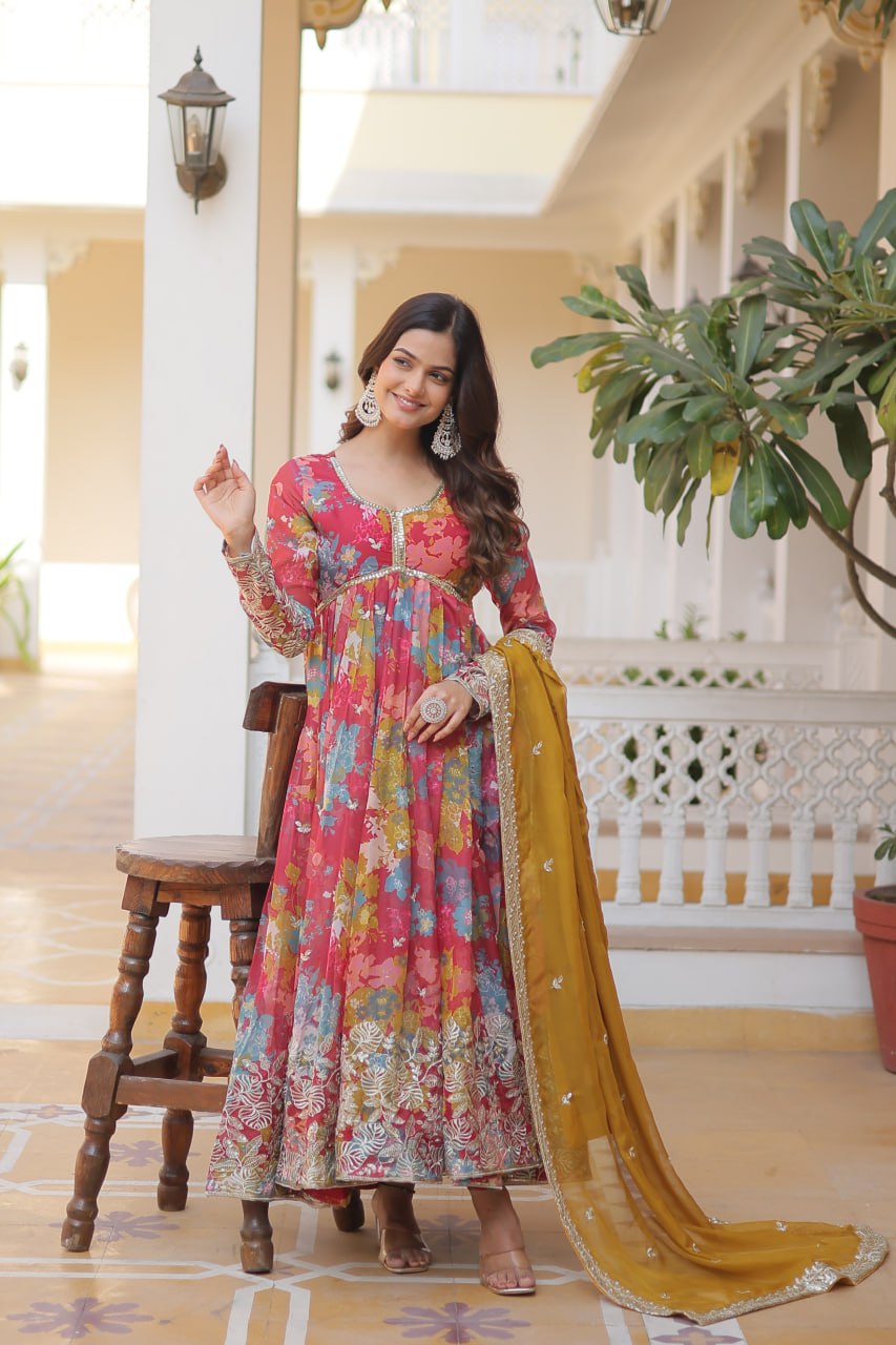 Alia Cut Gown with Dupatta | Russian Silk Zari Embroidered
