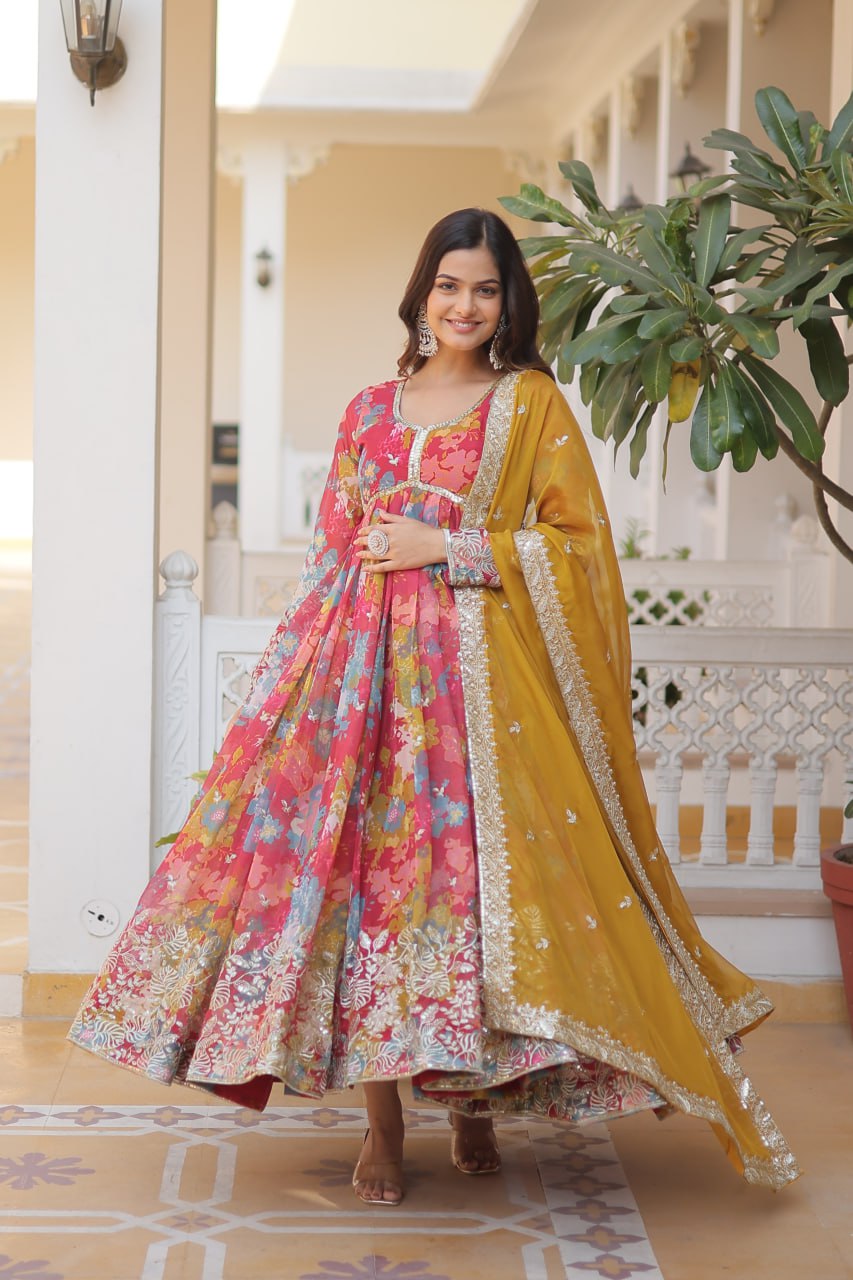 Alia Cut Gown with Dupatta | Russian Silk Zari Embroidered