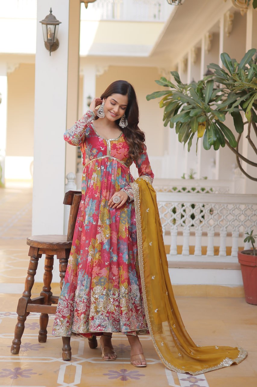 Alia Cut Gown with Dupatta | Russian Silk Zari Embroidered