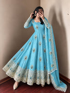 Fendy Silk Gown Set | Sequin Embroidered Dupatta | VrindaaLuxe