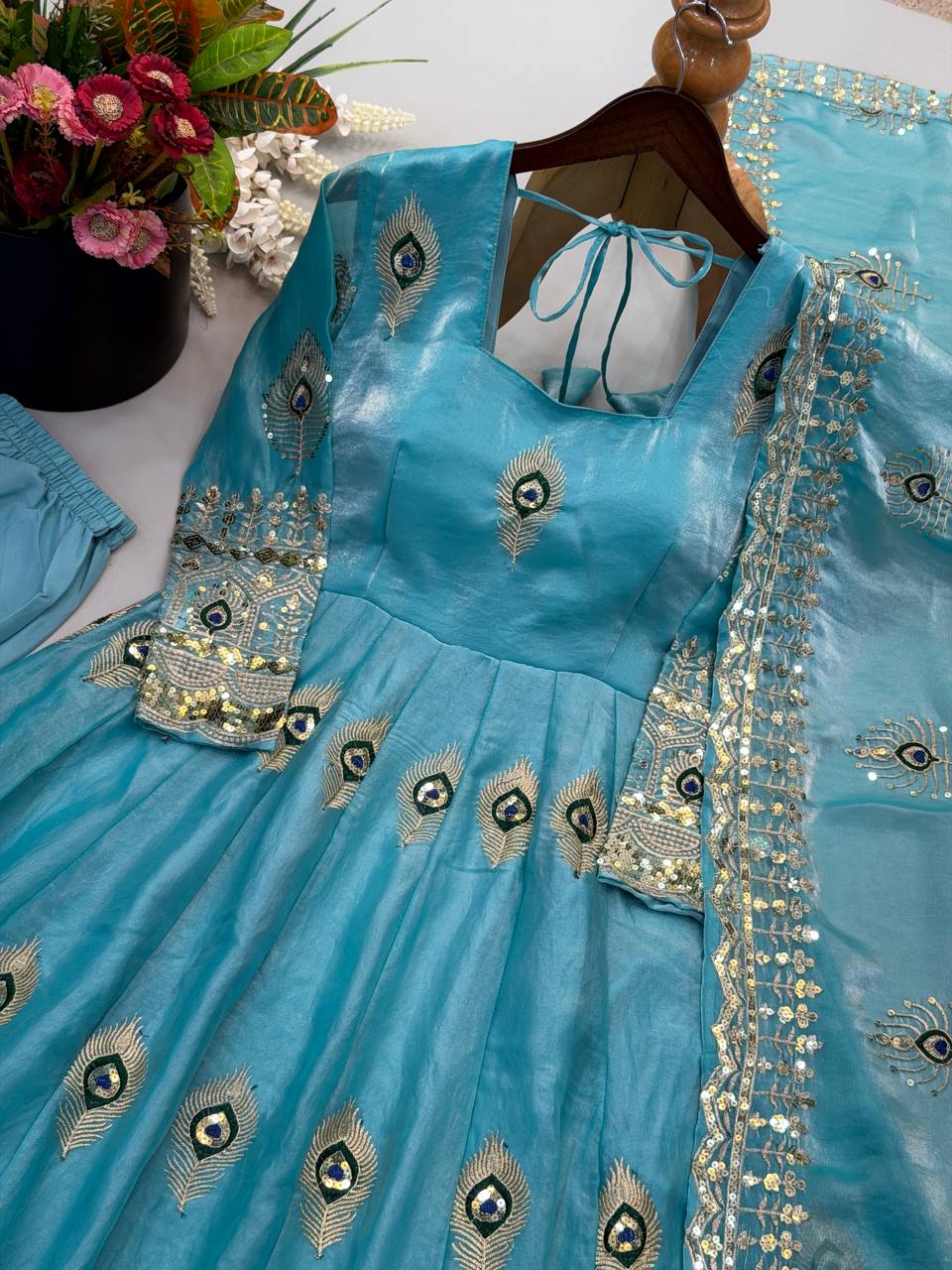 Fendy Silk Gown Set | Sequin Embroidered Dupatta | VrindaaLuxe