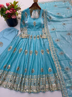 Fendy Silk Gown Set | Sequin Embroidered Dupatta | VrindaaLuxe