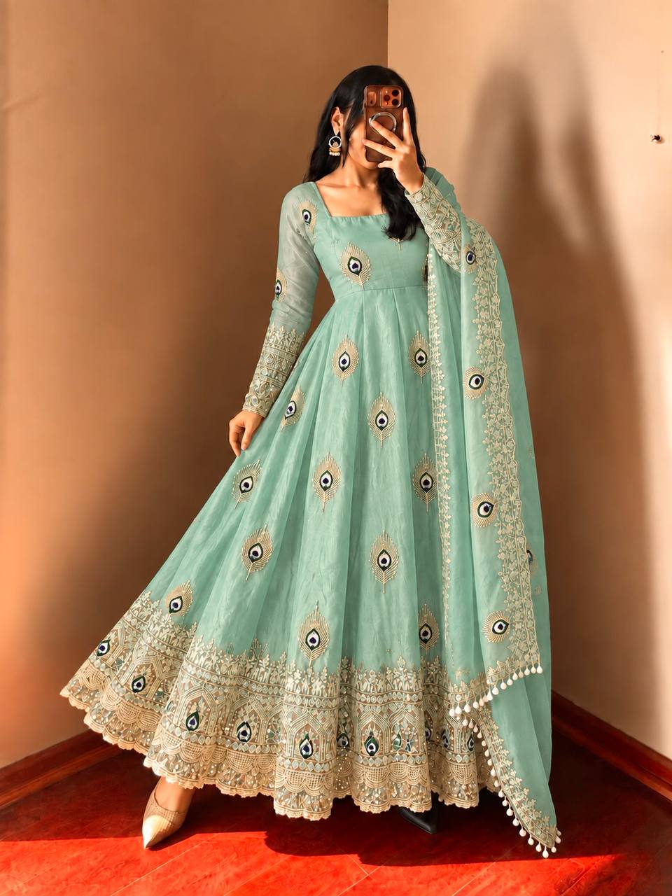 Fendy Silk Gown Set | Sequin Embroidered Dupatta | VrindaaLuxe