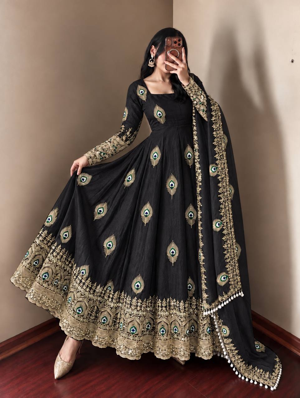 Fendy Silk Gown Set | Sequin Embroidered Dupatta | VrindaaLuxe