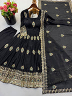 Fendy Silk Gown Set | Sequin Embroidered Dupatta | VrindaaLuxe