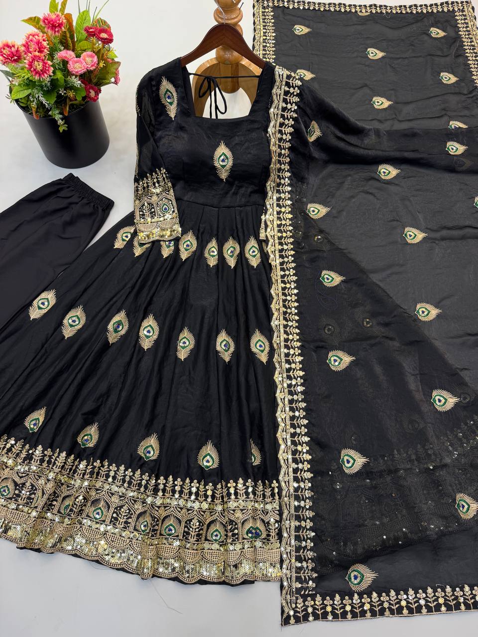 Fendy Silk Gown Set | Sequin Embroidered Dupatta | VrindaaLuxe