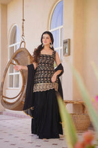 Faux Georgette Embroidery Sequin Top Palazzo Sharara Set | Party Wear