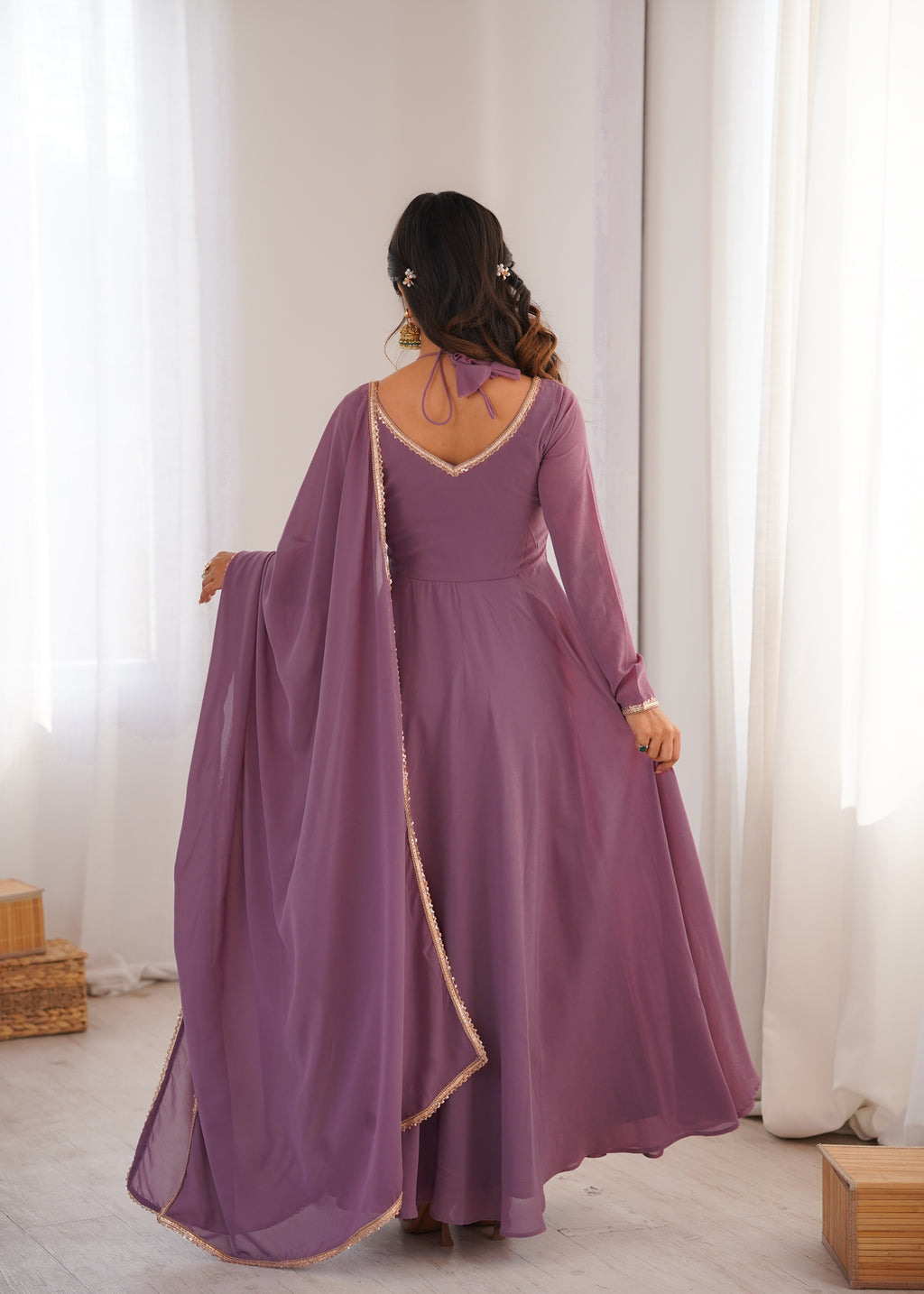 Blooming Georgette Anarkali Gown Set | Designer Yoke with Dupatta | Festive & Wedding Wear