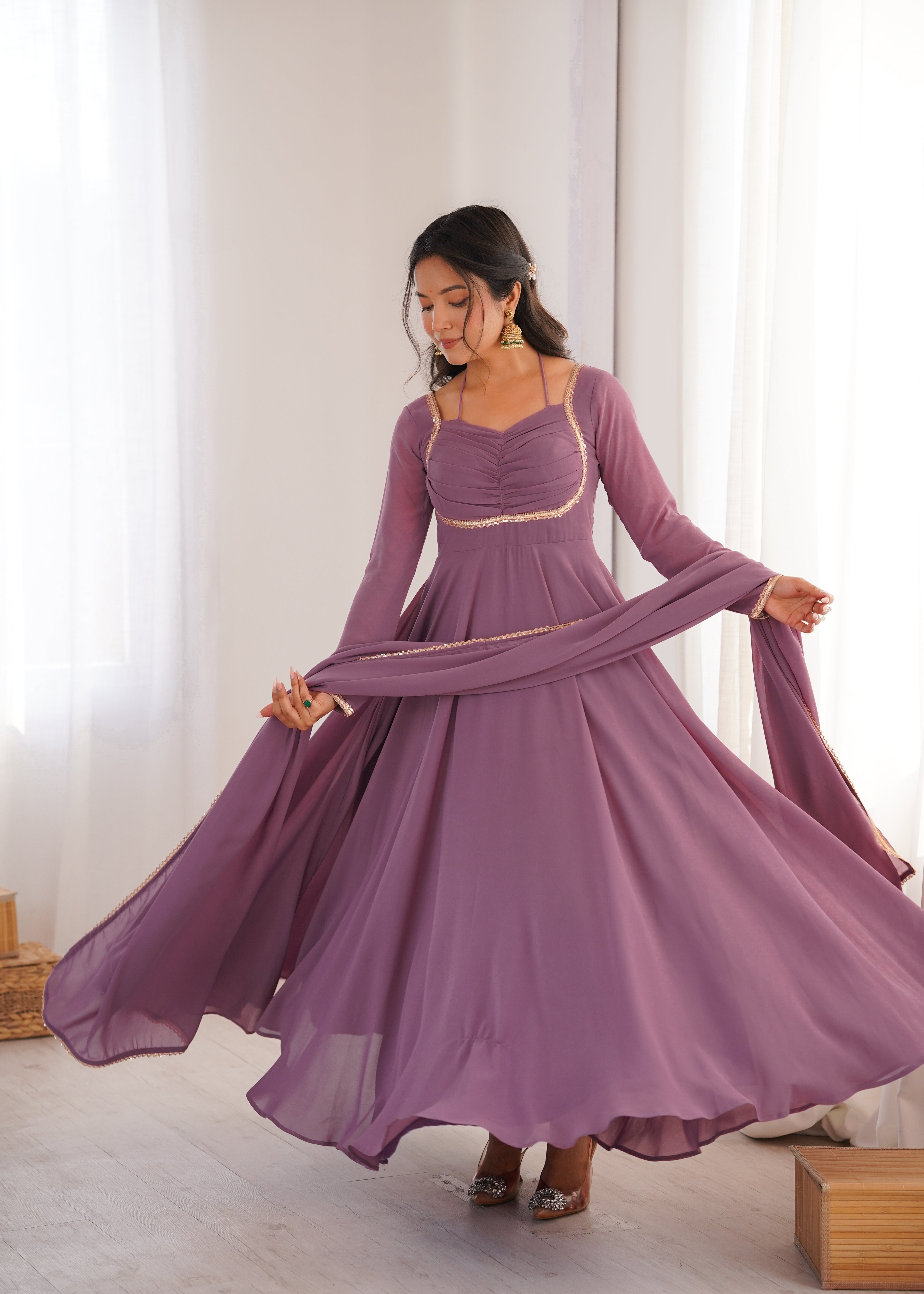 Blooming Georgette Anarkali Gown Set | Designer Yoke with Dupatta | Festive & Wedding Wear