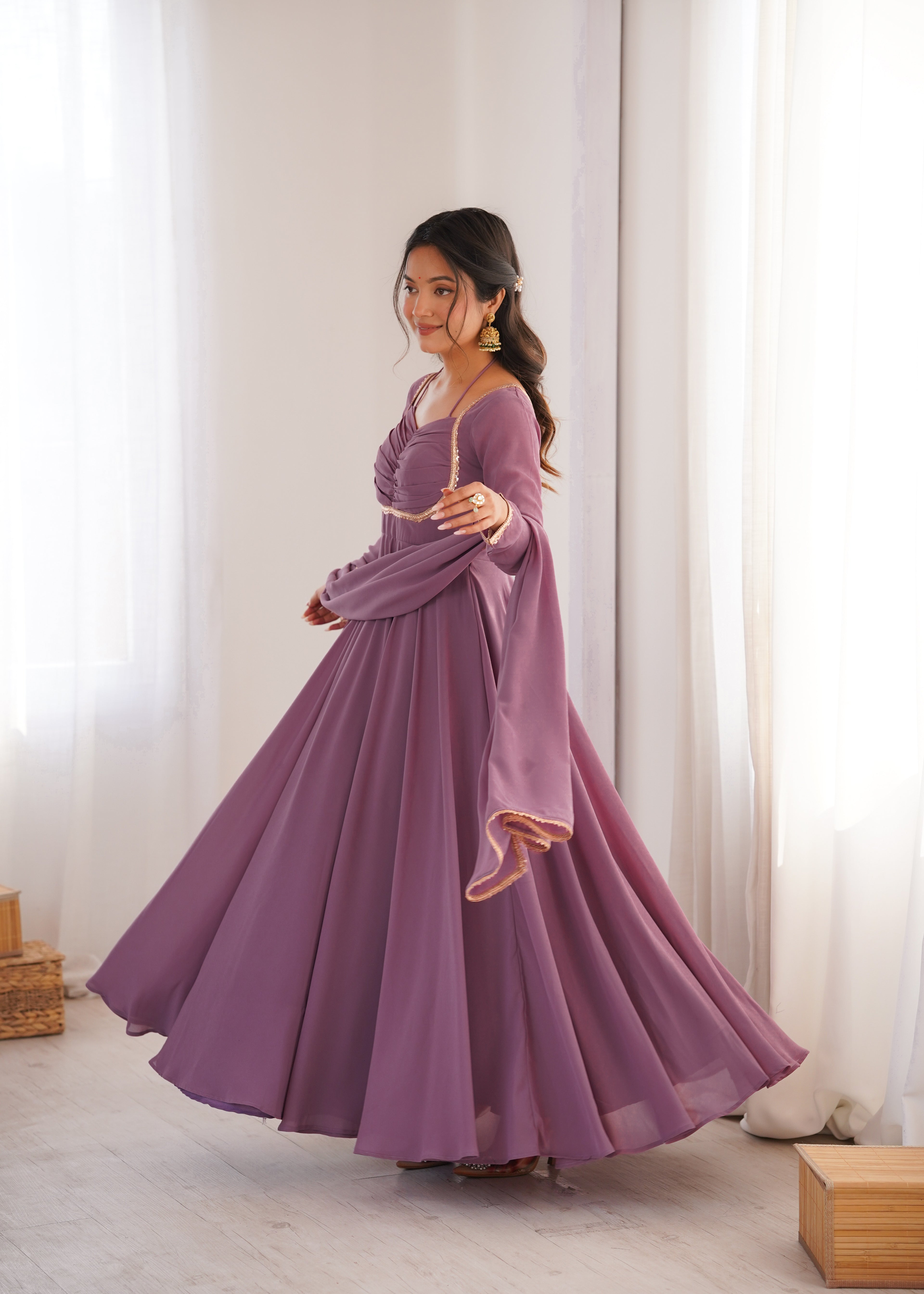 Blooming Georgette Anarkali Gown Set | Designer Yoke with Dupatta | Festive & Wedding Wear