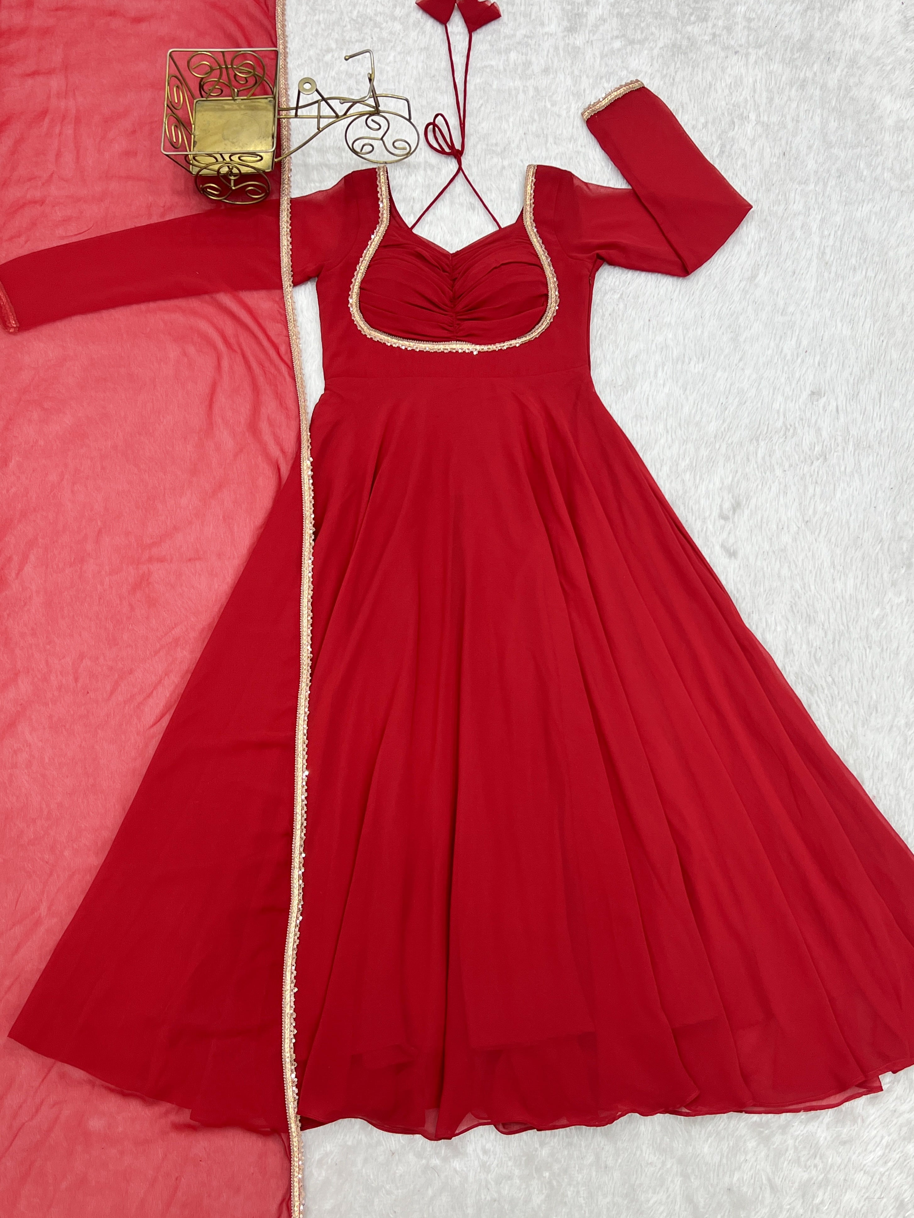 Blooming Georgette Anarkali Gown Set | Designer Yoke with Dupatta | Festive & Wedding Wear