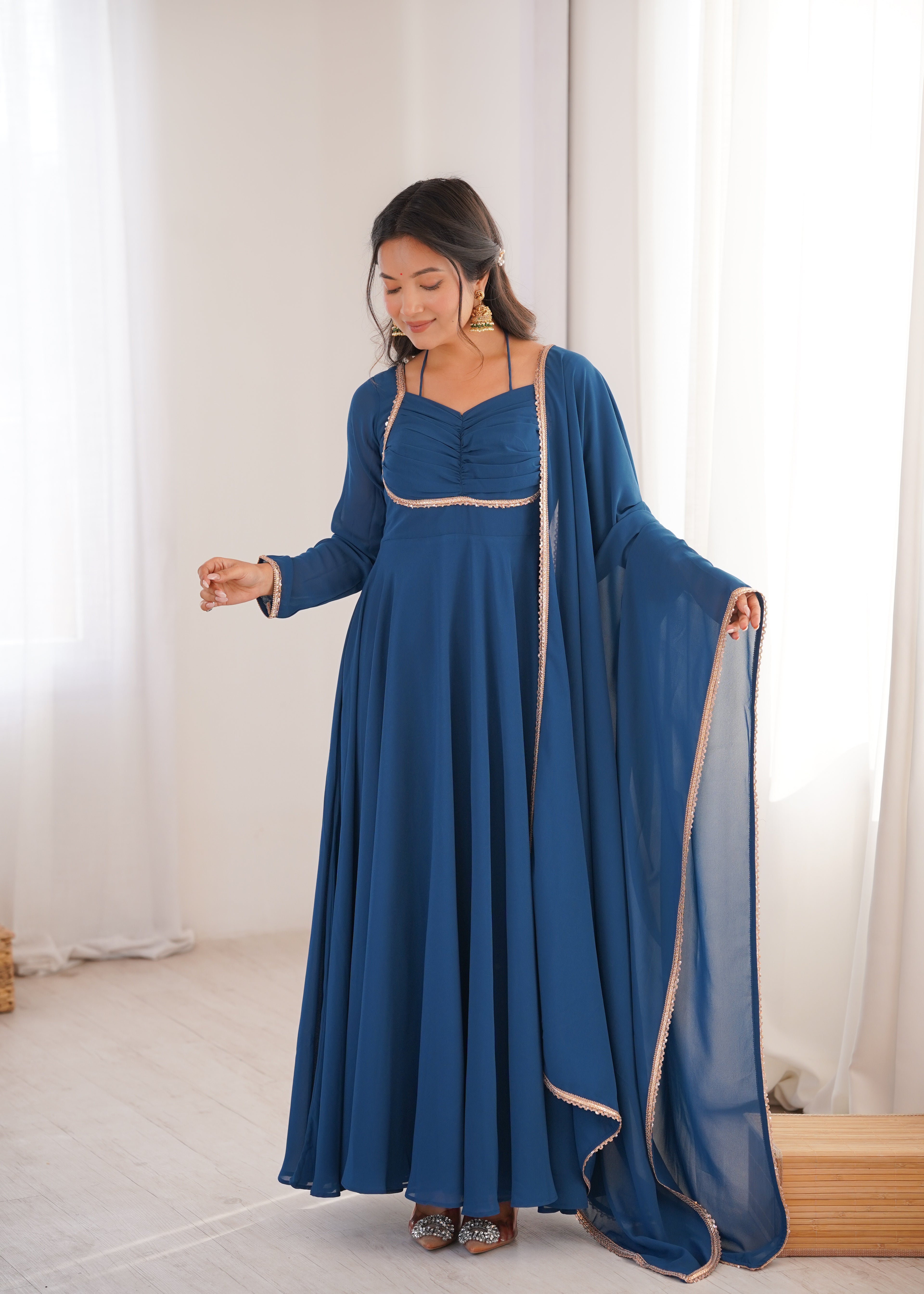 Blooming Georgette Anarkali Gown Set | Designer Yoke with Dupatta | Festive & Wedding Wear