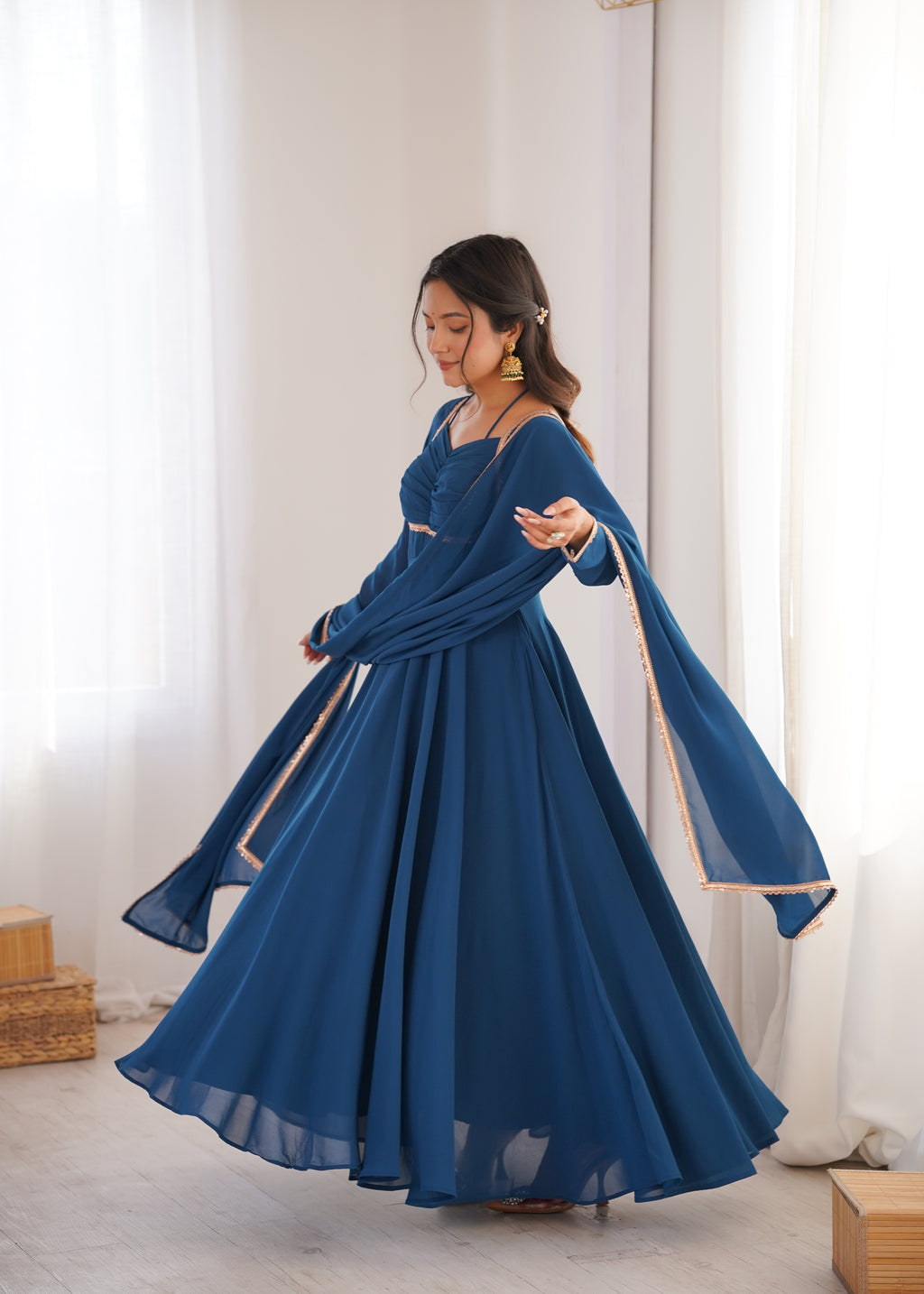 Blooming Georgette Anarkali Gown Set | Designer Yoke with Dupatta | Festive & Wedding Wear