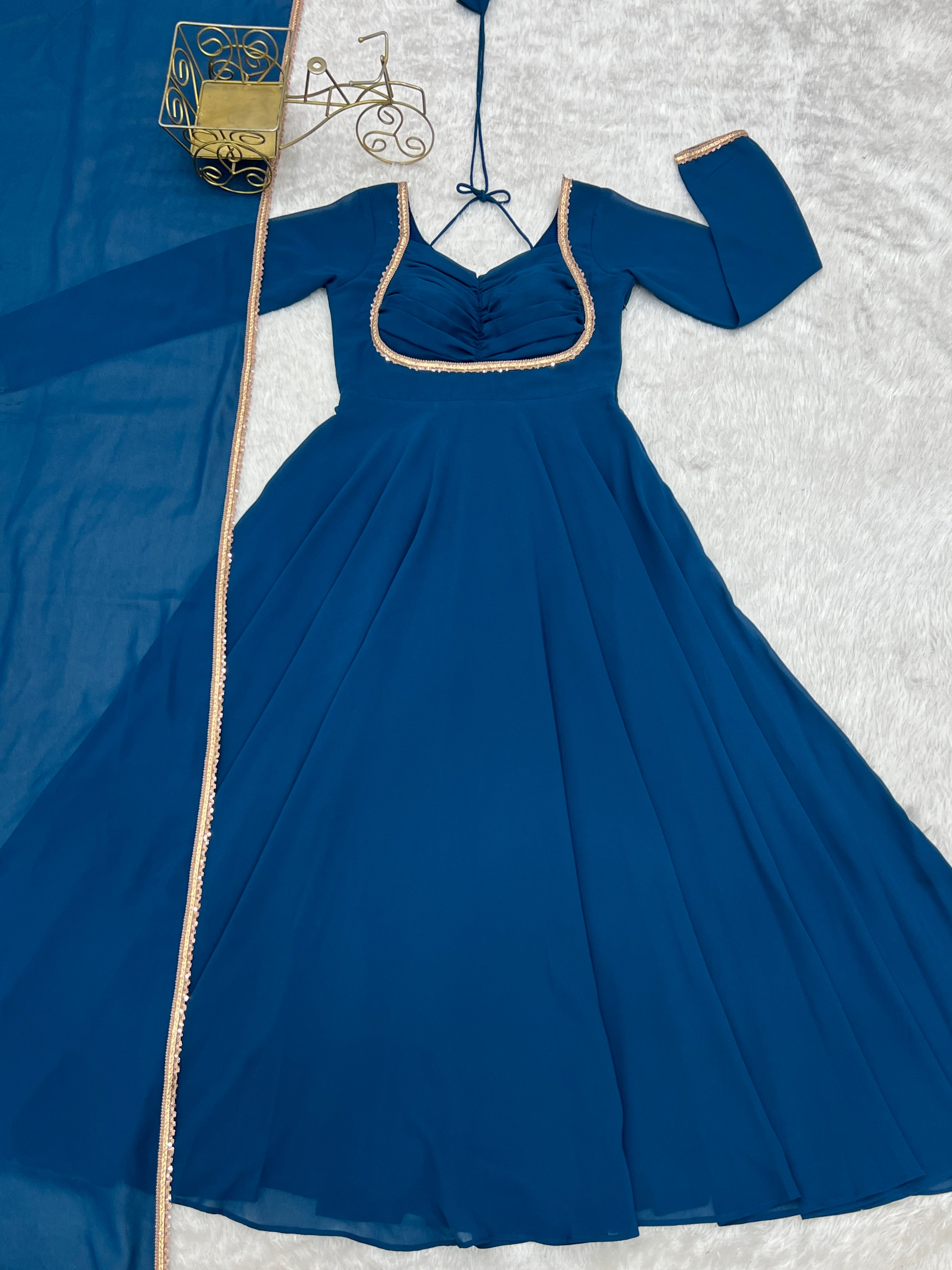 Blooming Georgette Anarkali Gown Set | Designer Yoke with Dupatta | Festive & Wedding Wear