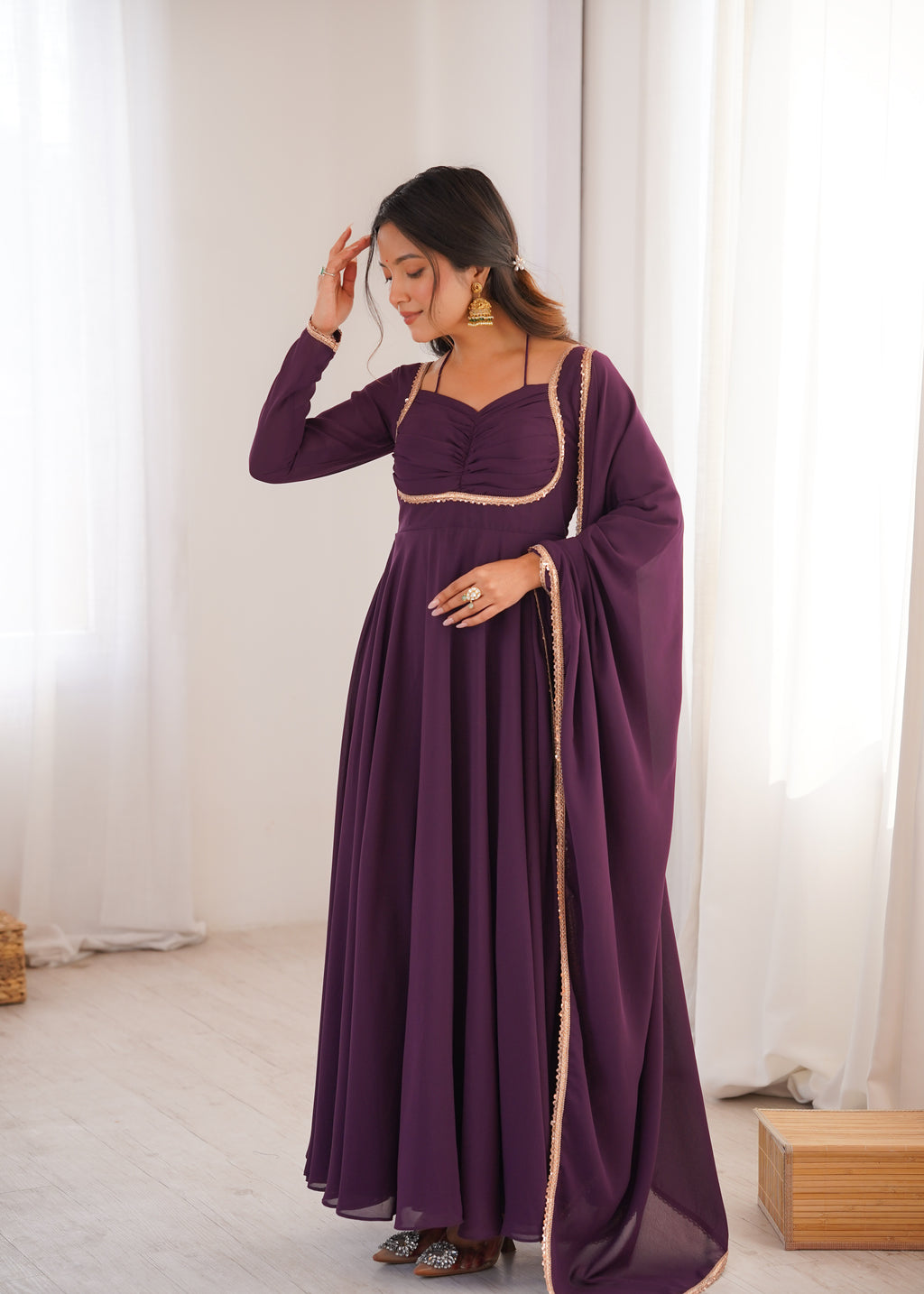 Blooming Georgette Anarkali Gown Set | Designer Yoke with Dupatta | Festive & Wedding Wear