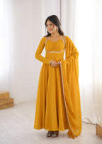 Blooming Georgette Anarkali Gown Set | Designer Yoke with Dupatta | Festive & Wedding Wear