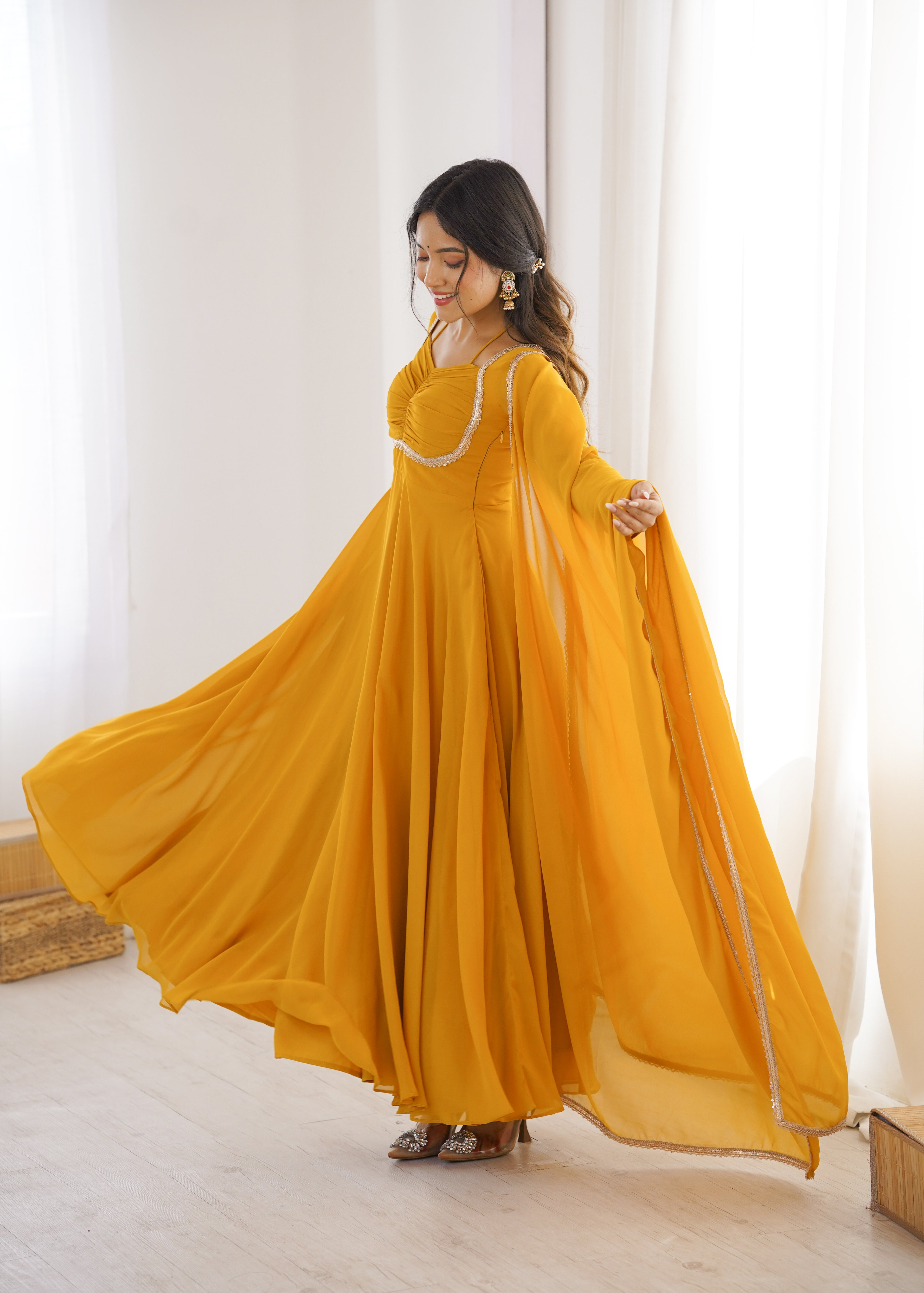 Blooming Georgette Anarkali Gown Set | Designer Yoke with Dupatta | Festive & Wedding Wear