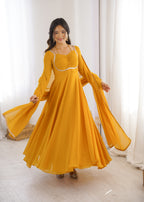 Blooming Georgette Anarkali Gown Set | Designer Yoke with Dupatta | Festive & Wedding Wear
