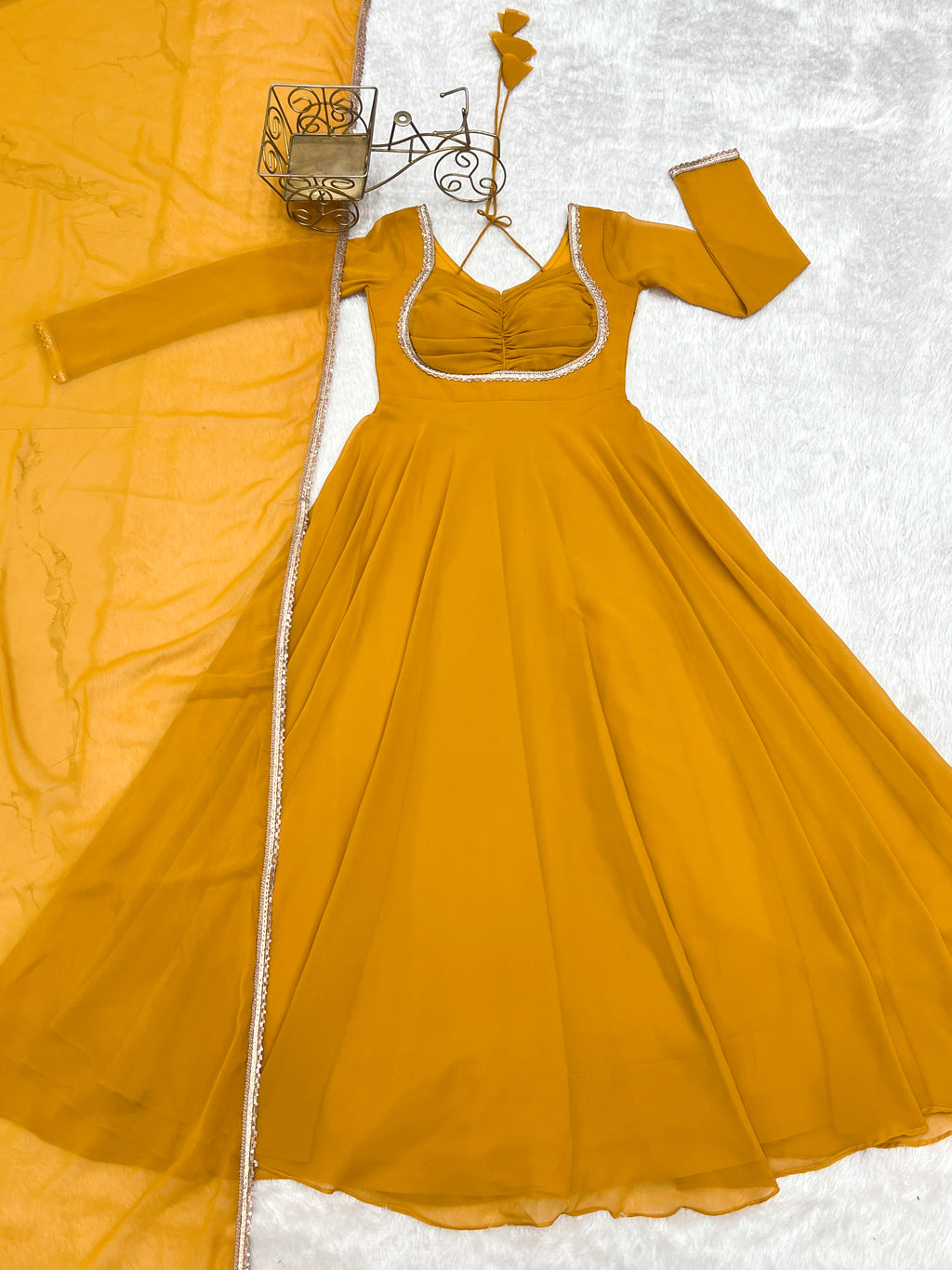 Blooming Georgette Anarkali Gown Set | Designer Yoke with Dupatta | Festive & Wedding Wear