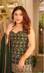 Faux Georgette Embroidery Sequin Top Palazzo Sharara Set | Party Wear