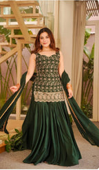 Faux Georgette Embroidery Sequin Top Palazzo Sharara Set | Party Wear