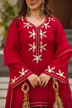 Crunchy Chiffon Handmade Charkhi Gota Kurta Sharara Set | Festive Ethnic Wear