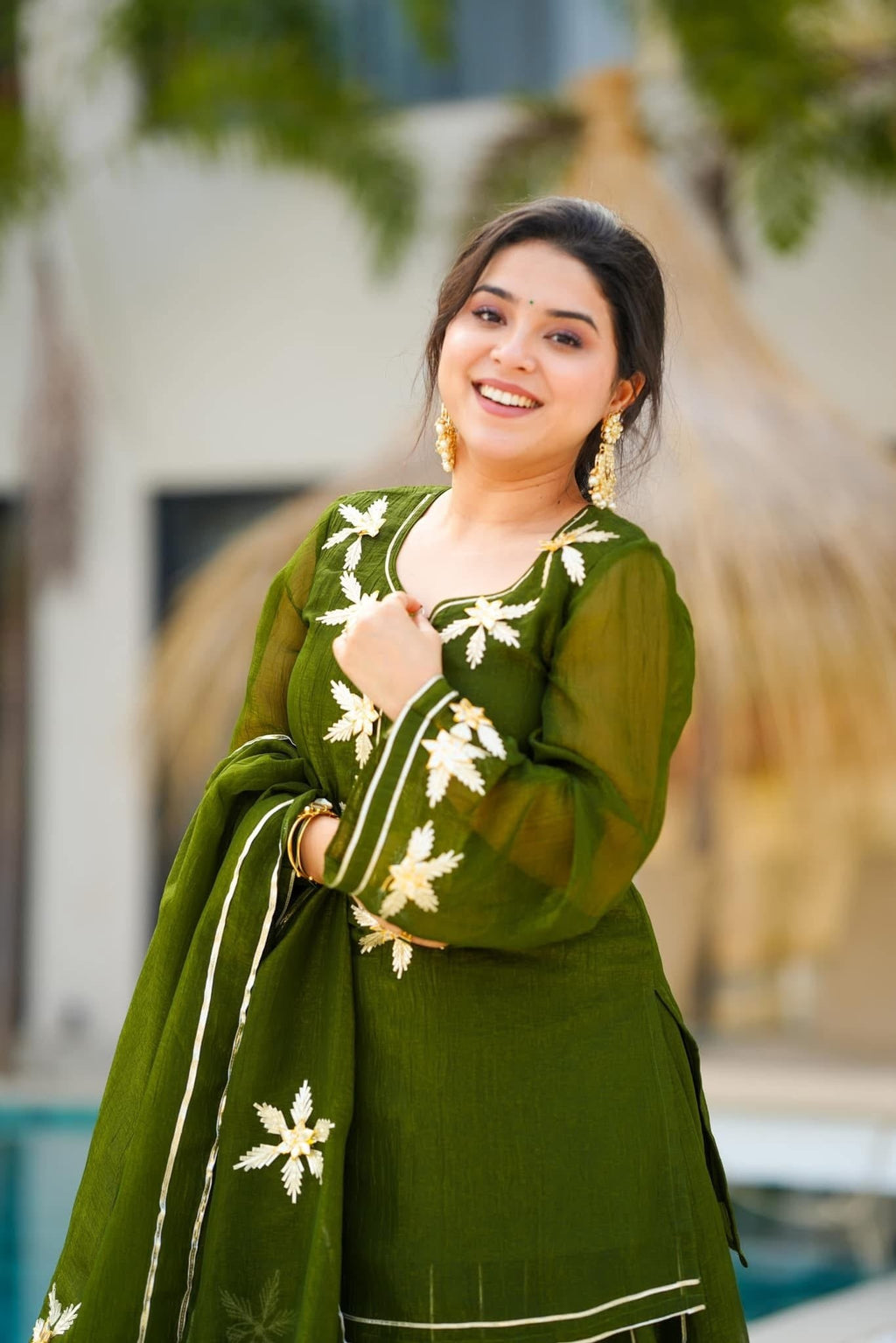 Crunchy Chiffon Handmade Charkhi Gota Kurta Sharara Set | Festive Ethnic Wear