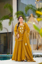 Crunchy Chiffon Handmade Charkhi Gota Kurta Sharara Set | Festive Ethnic Wear