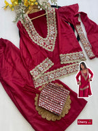 Chinon Mirror Moti Work Kurta Sharara Set | Festive Occasion Wear